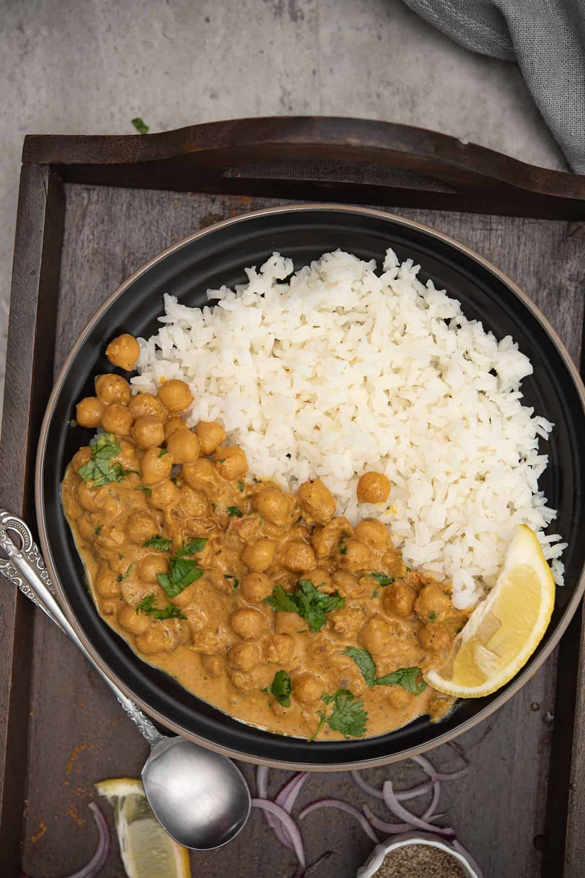 almond milk curry served with rice for dinner
