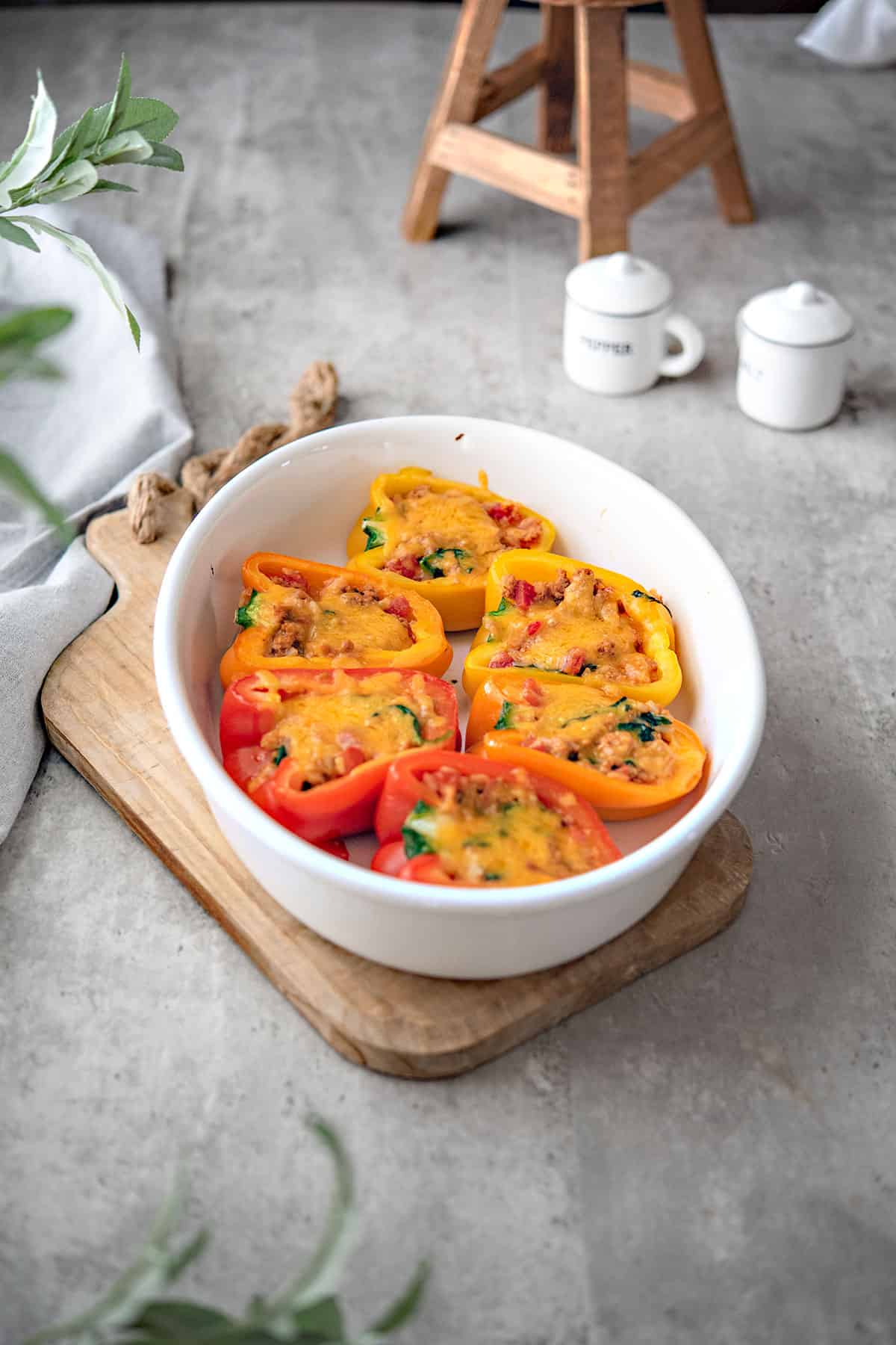 Baked stuffed turkey peppers are straight from the oven.