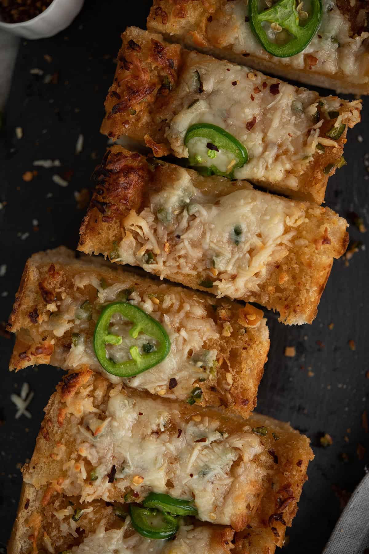 Jalapeno garlic bread sliced and ready to enjoy!!