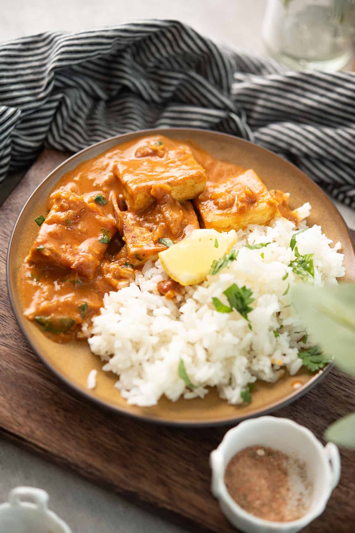 tofu coconut curry in a small serving plate