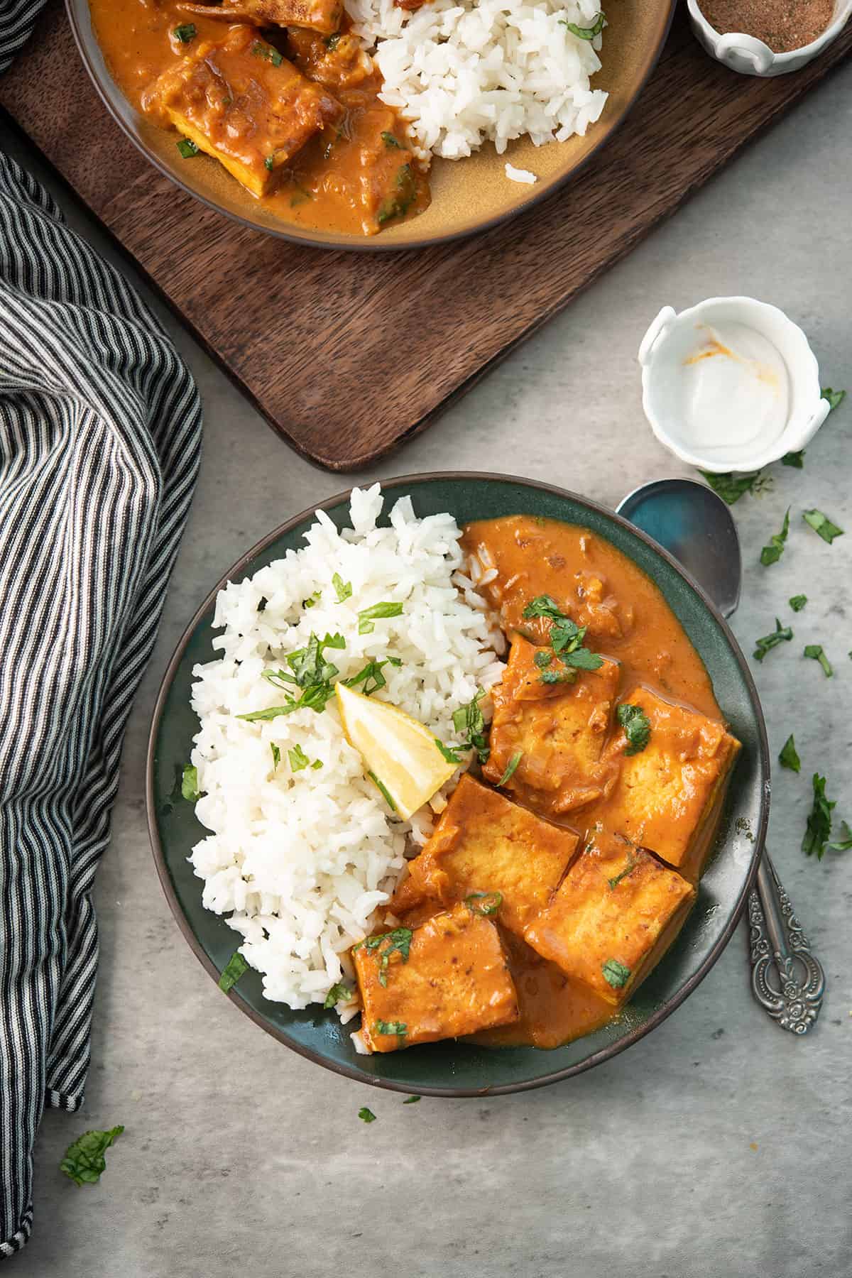 tofu curry served with spoon on the table