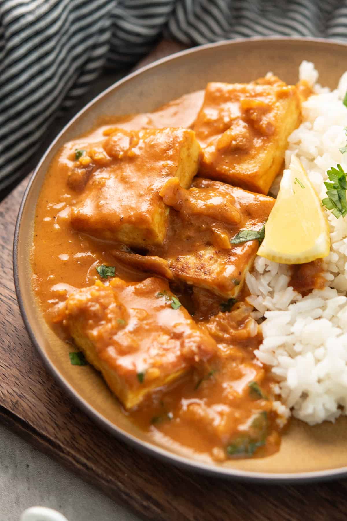 This spicy, creamy, delicious tofu curry served over bed of rice