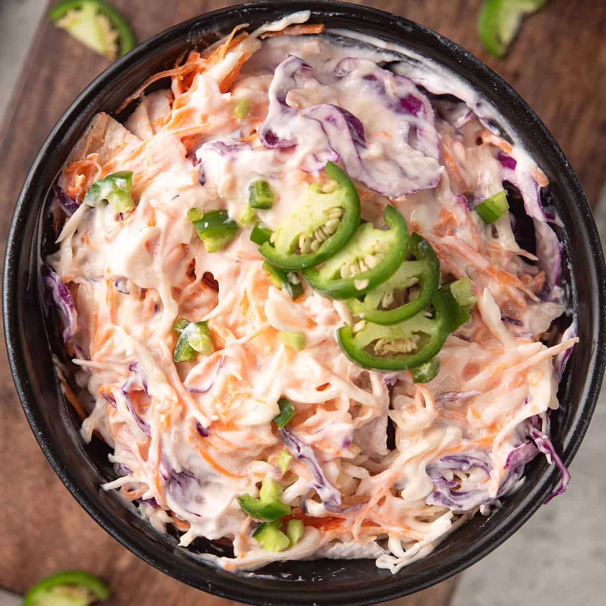 jalapeno coleslaw in a bowl