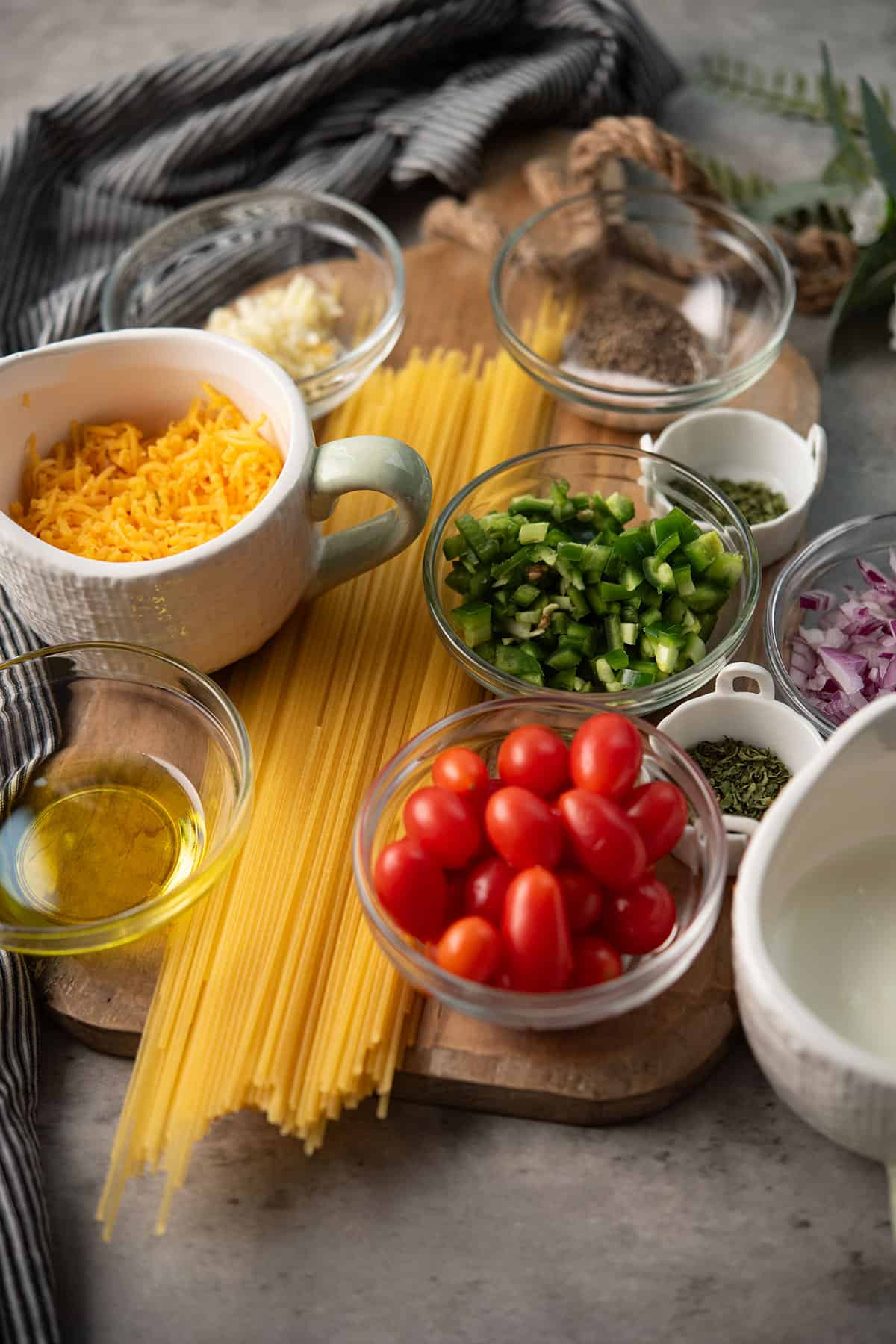 ingredients for jalapeno spaghetti recipe  arranged 