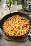 spicy garlic noodles in the pan