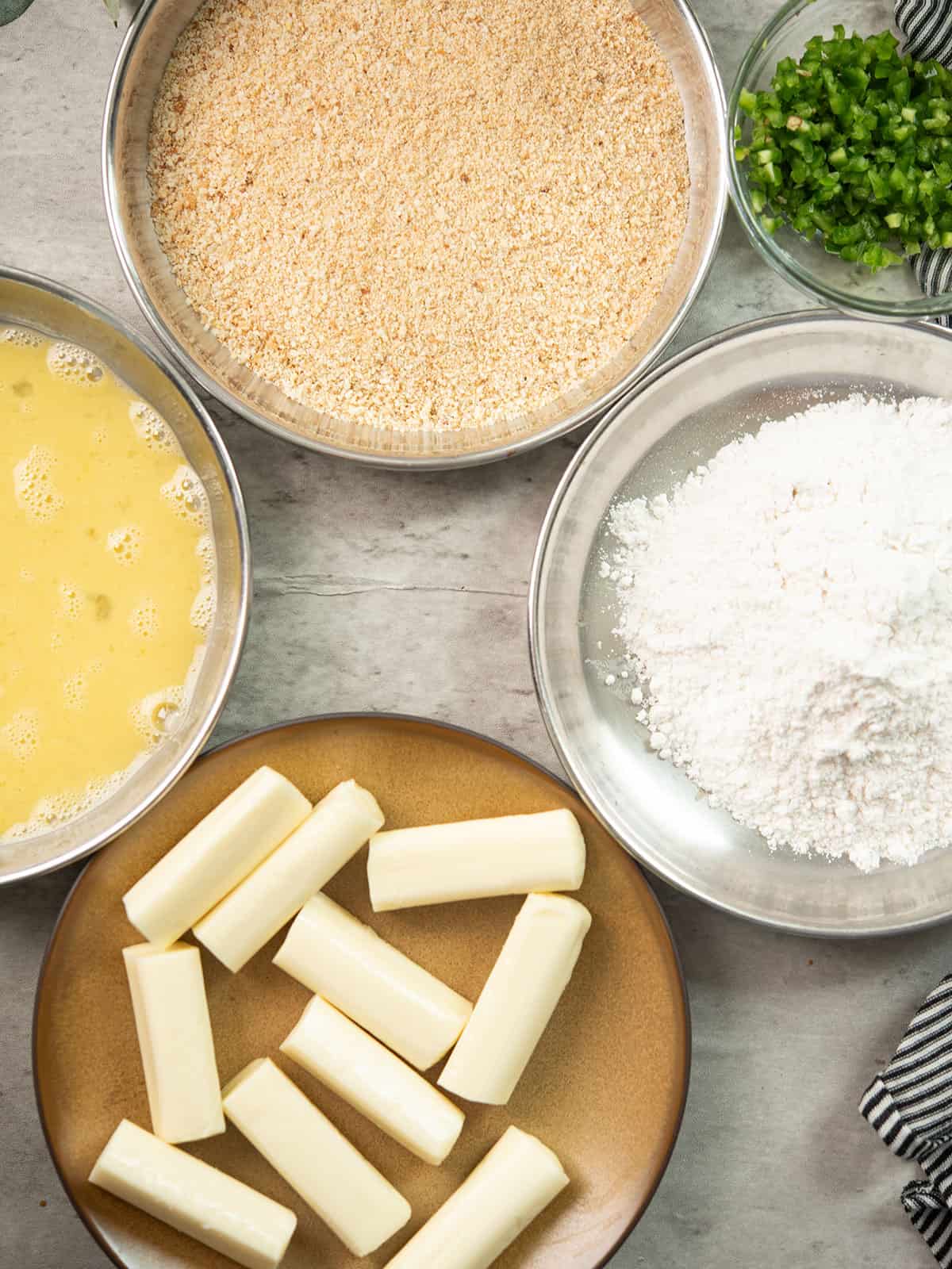 the egg wash ingredients arranged for dipping