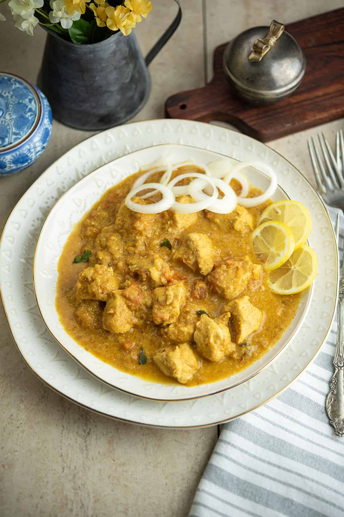 easy instant pot curry chicken is ready enjoy, served over white plate