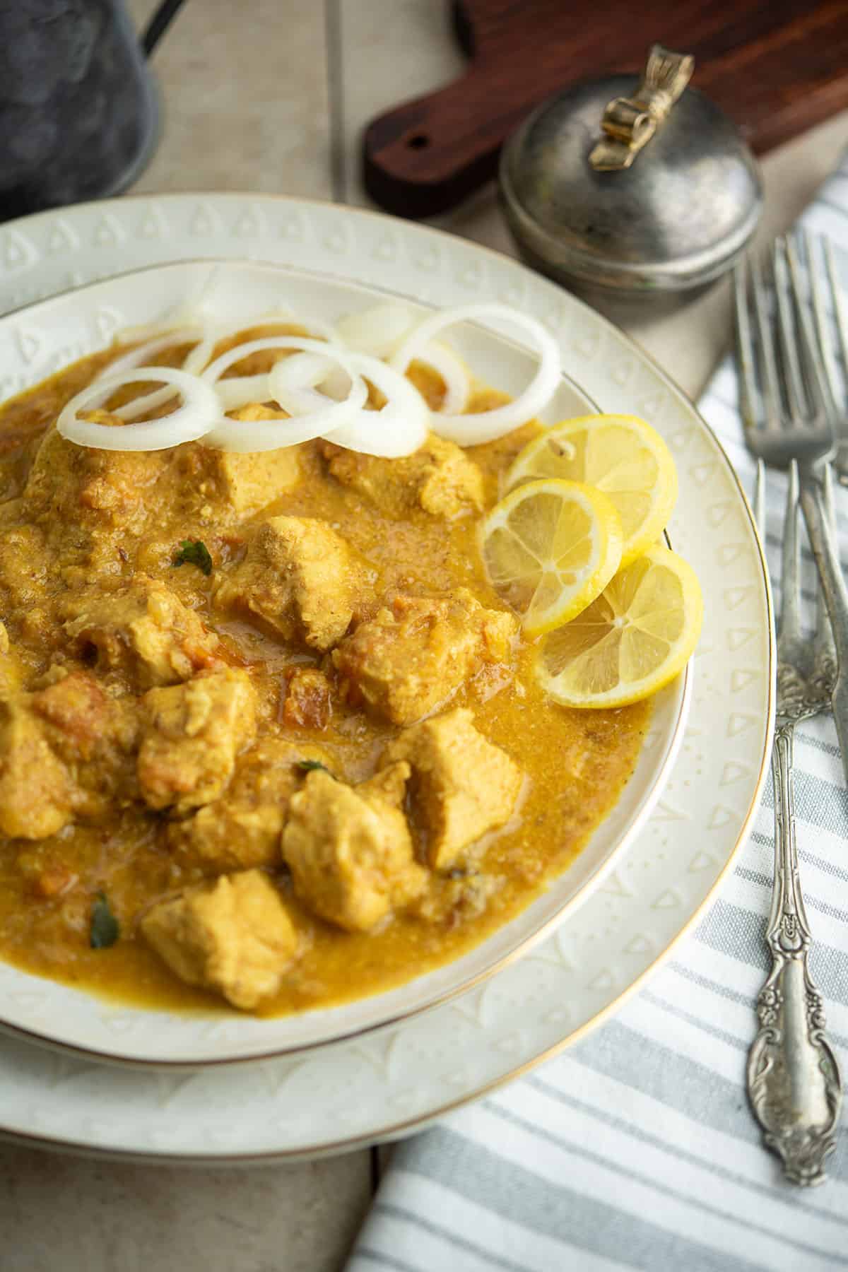 instant pot chicken curry served in 
 a plate