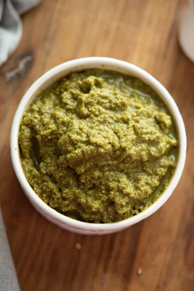 jalapeno paste stored in a bowl