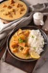 butternut squash curry with coconut milk served with rice