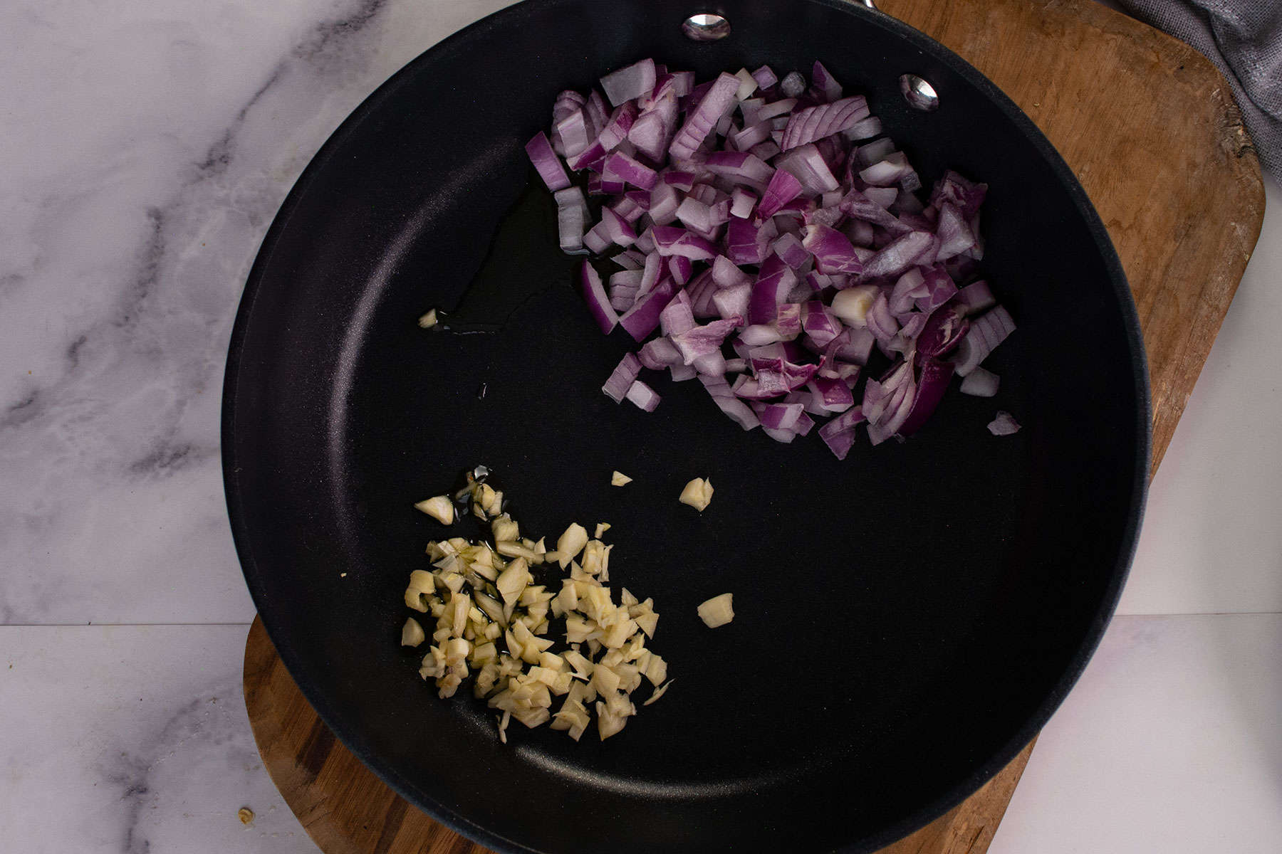onion and garlic sauteed for making banana pepper sauce