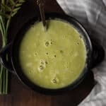 spicy broccoli soup served in a bowl