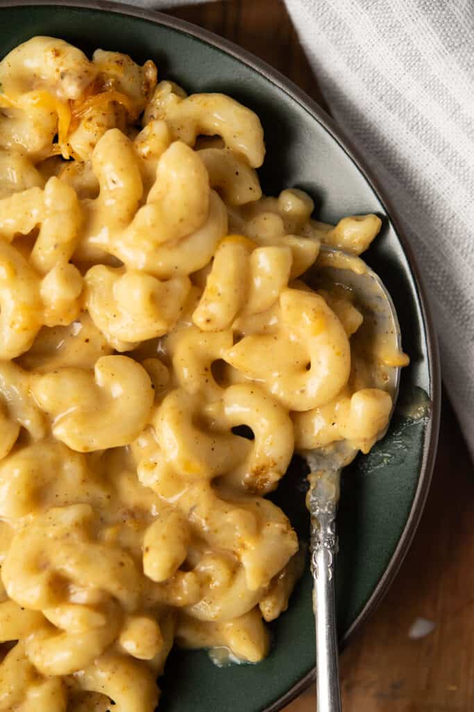 curry mac and cheese in a bowl
