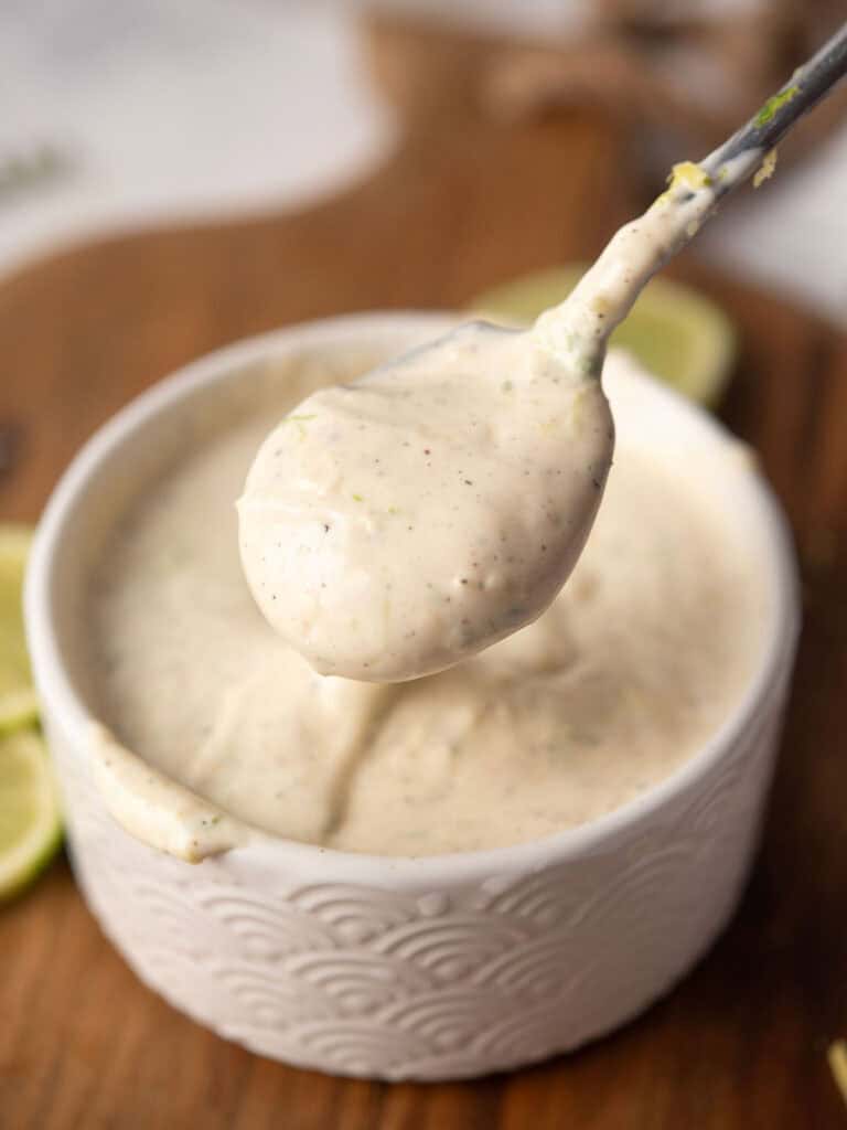 ginger aioli scooped with a spoon