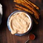 bbq aioli in a blue bowl