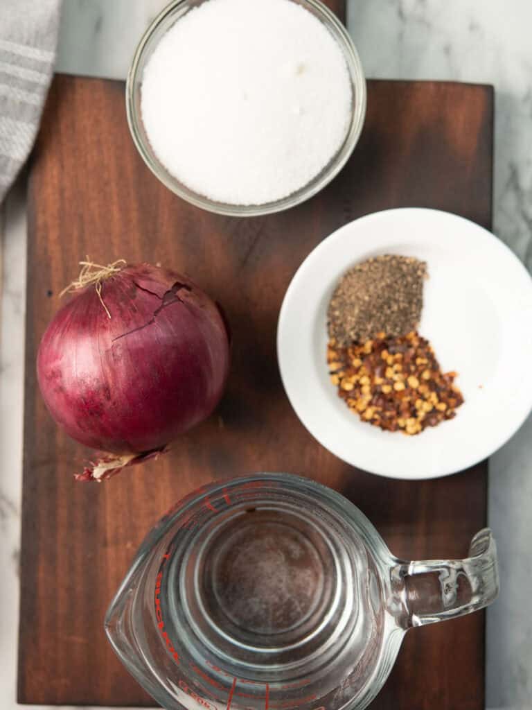 ingredients for the spicy pickled onion ready for making