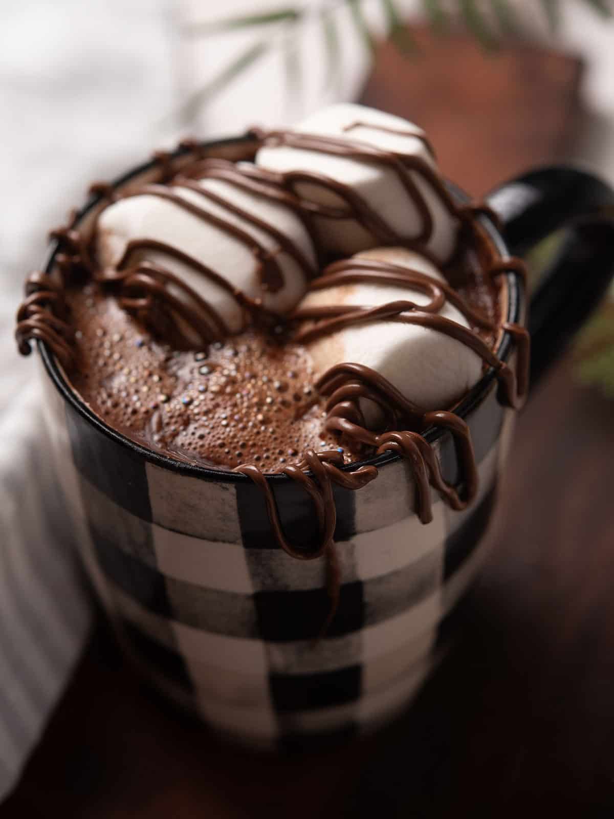 Cajun hot chocolate in a decorative mug for drinking