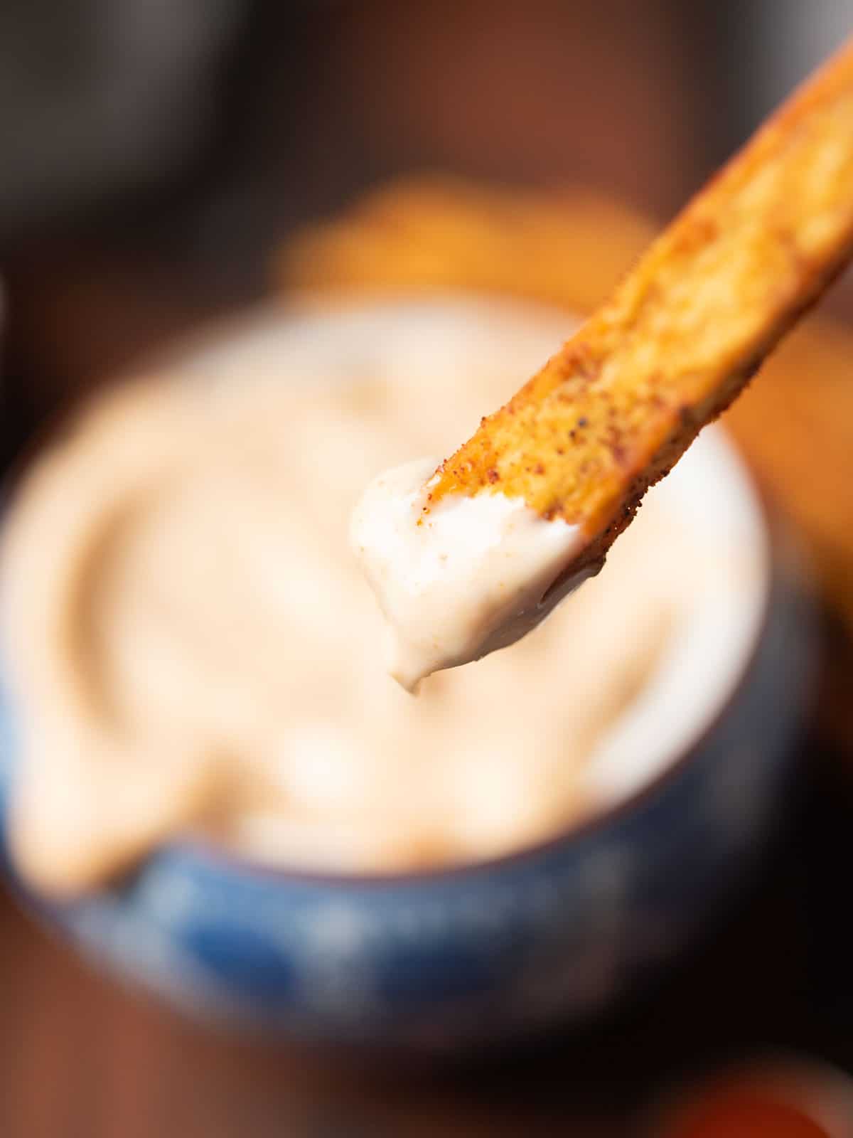 BBQ aioli dipped in the fries 