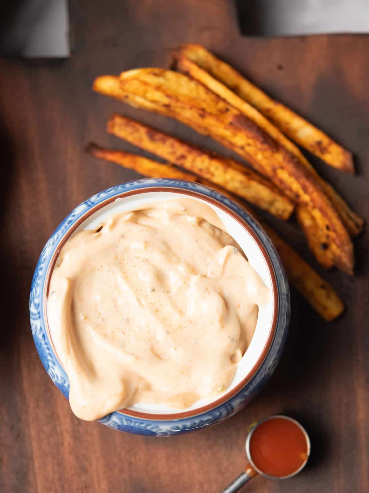 BBQ aioli served with fries for dipping