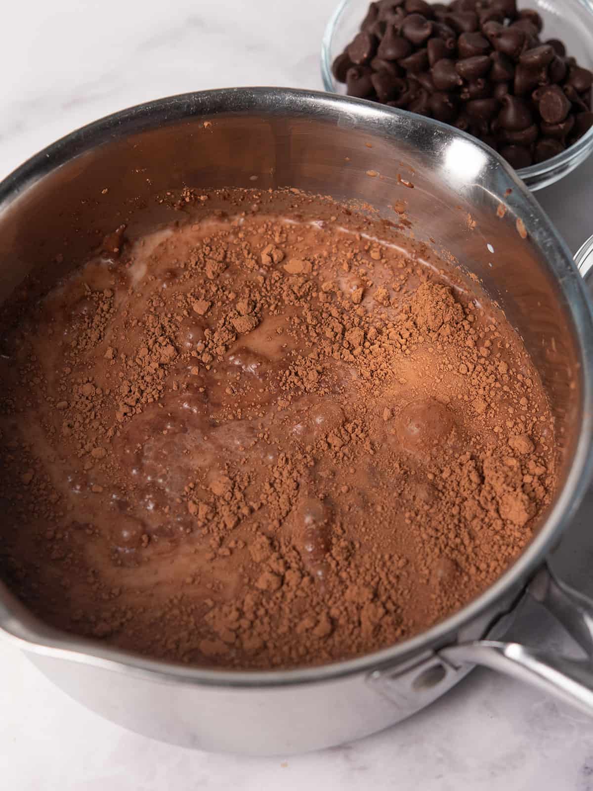 boiling the milk for making Cajun hot chocolate