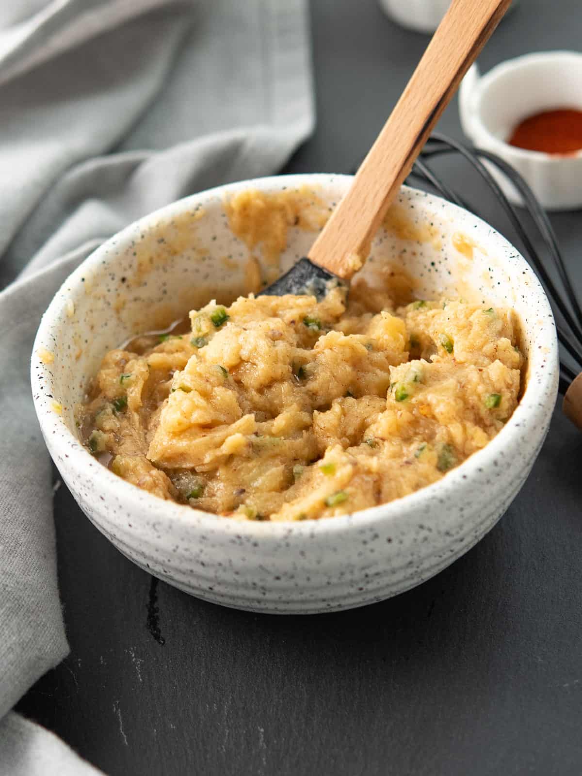 the jalapeno infused spread is prepped in a bowl