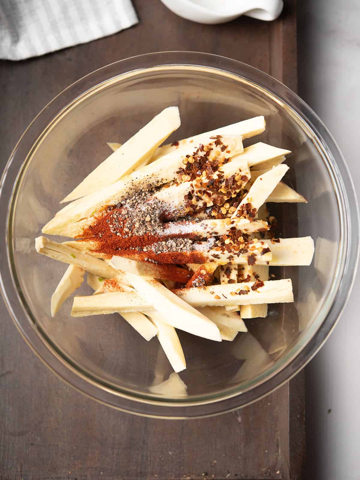 step 1 - adding spices, for making Japanese sweet potato fries