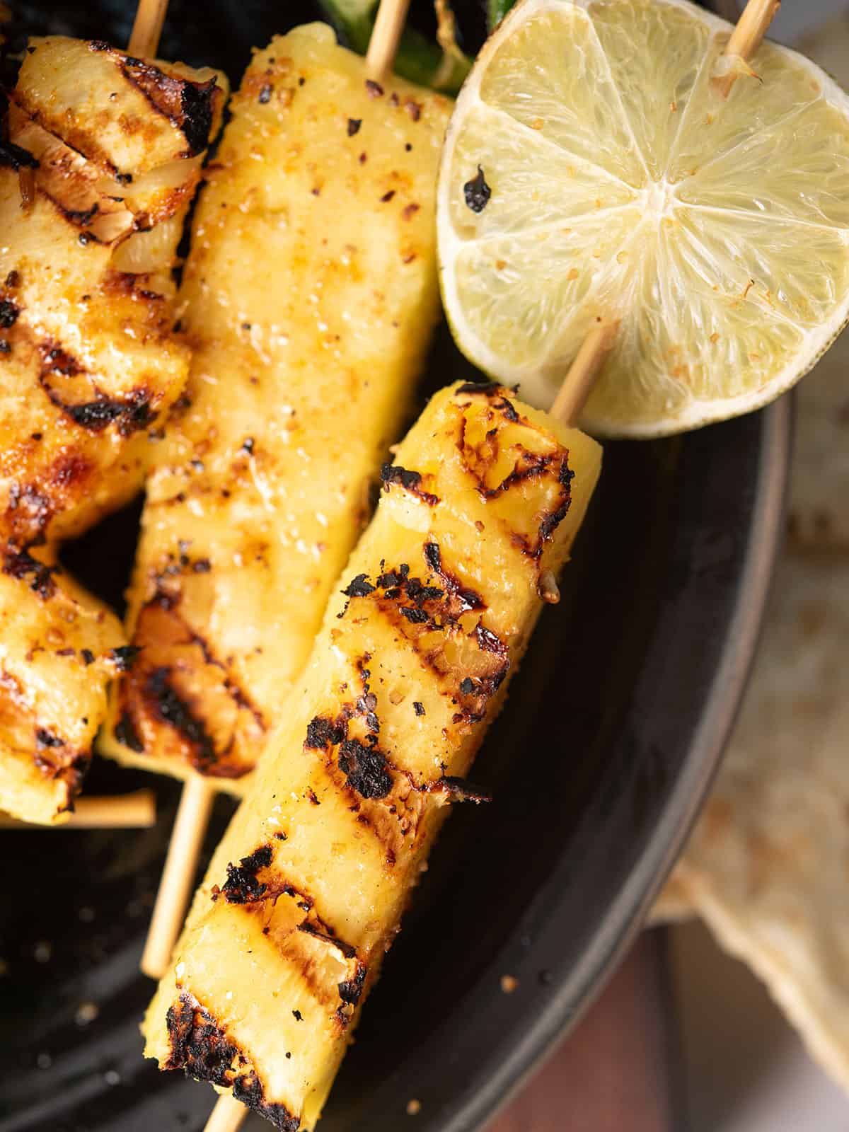 grilled marks with spicy Grilled Pineapple, a close view
