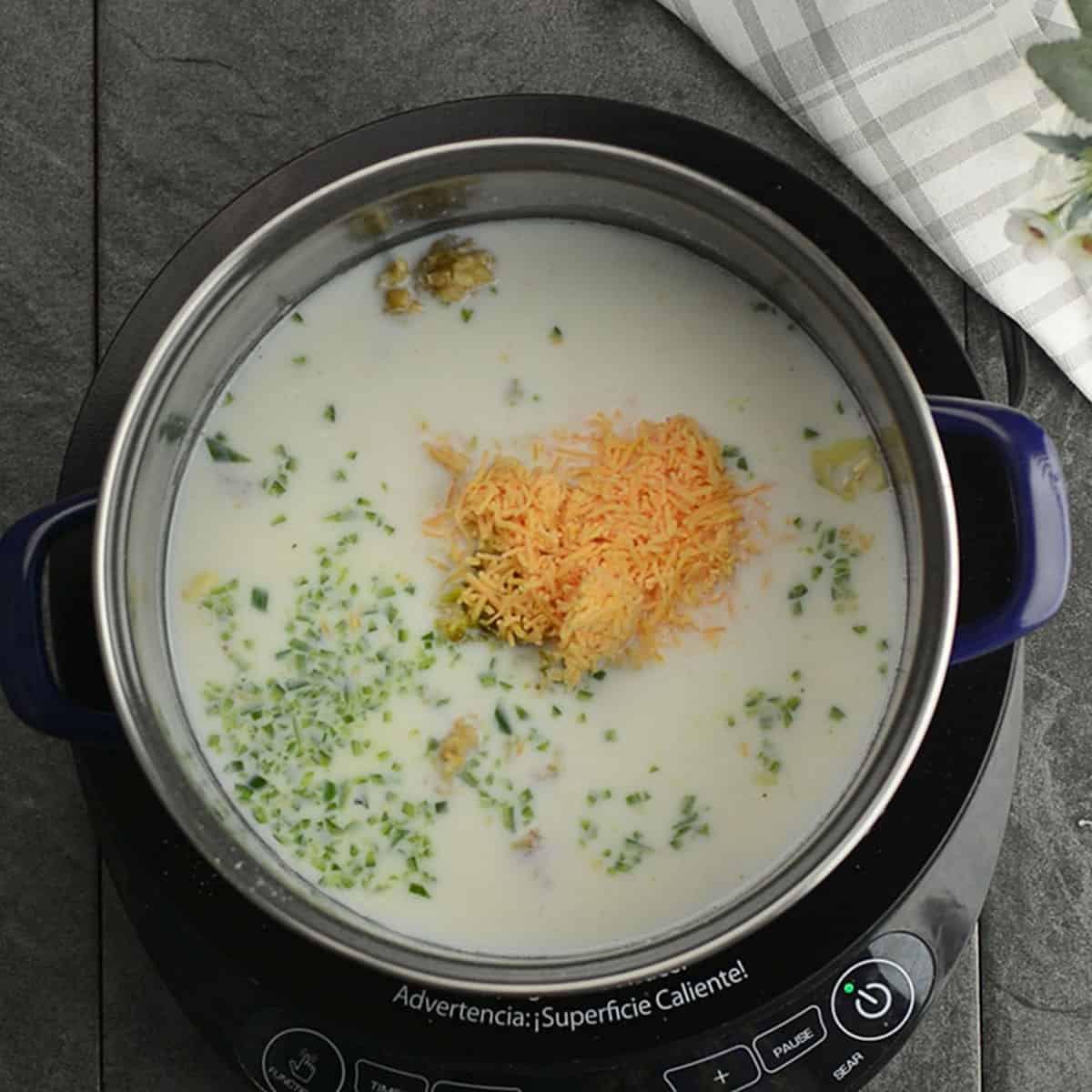 cheese added to the pan
