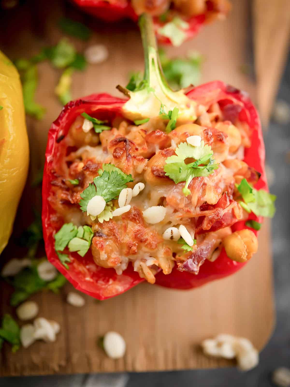 close up view of the barley stuffed peppers