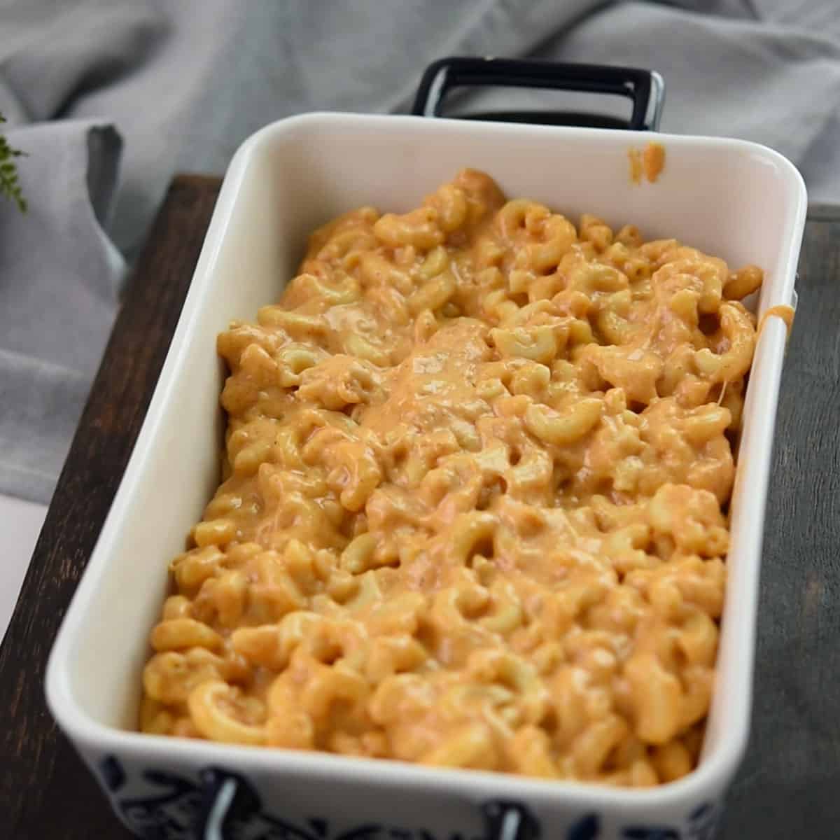 added the spicy mac and cheese to the baking dish