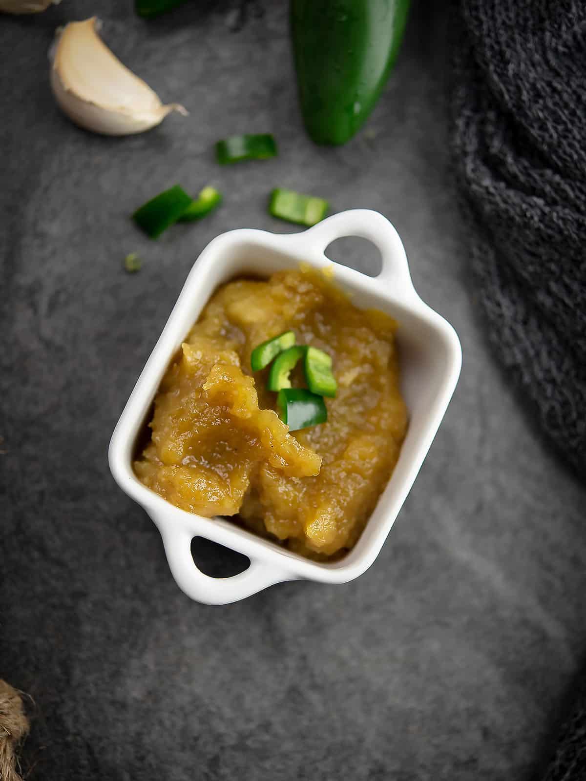 close up view of jalapeno pineapple jam .