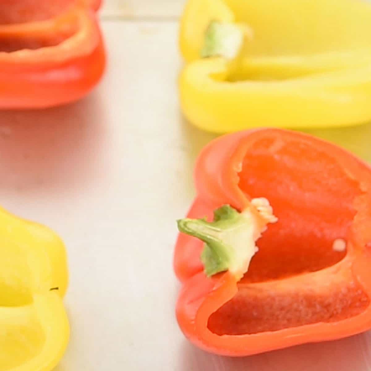 sliced peppers arranged in a tray