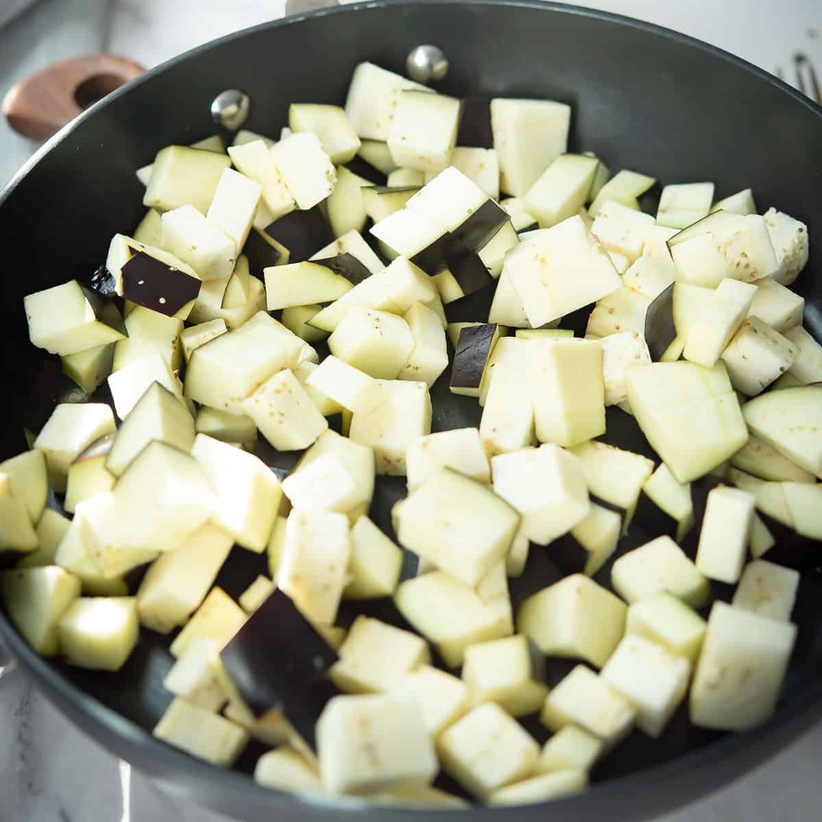 cooking diced eggplants