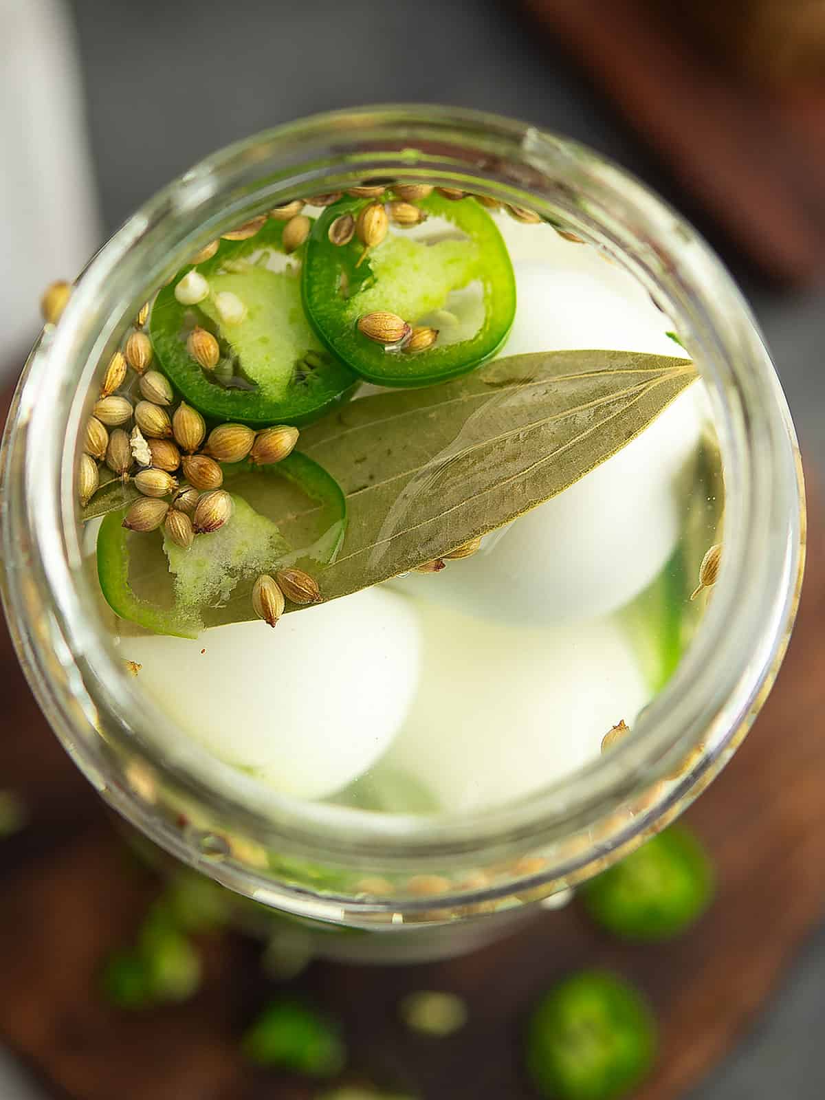 top view of the jalapeno pickled eggs