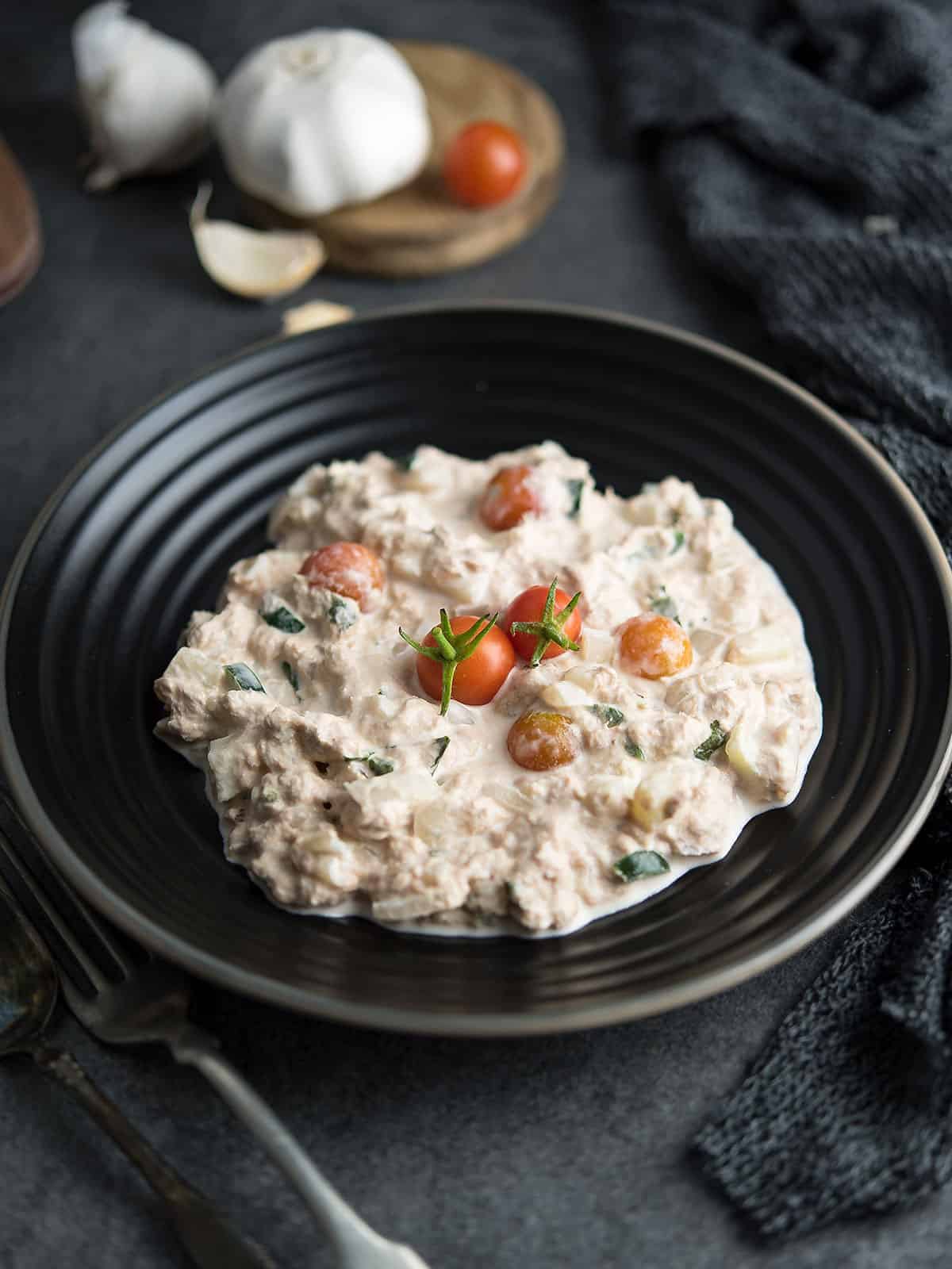 Delicious jalapeno tuna salad served in a bowl at a summer party.