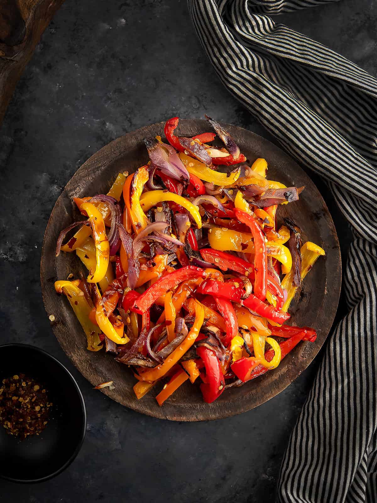 Oven roasted peppers and onions on a plate