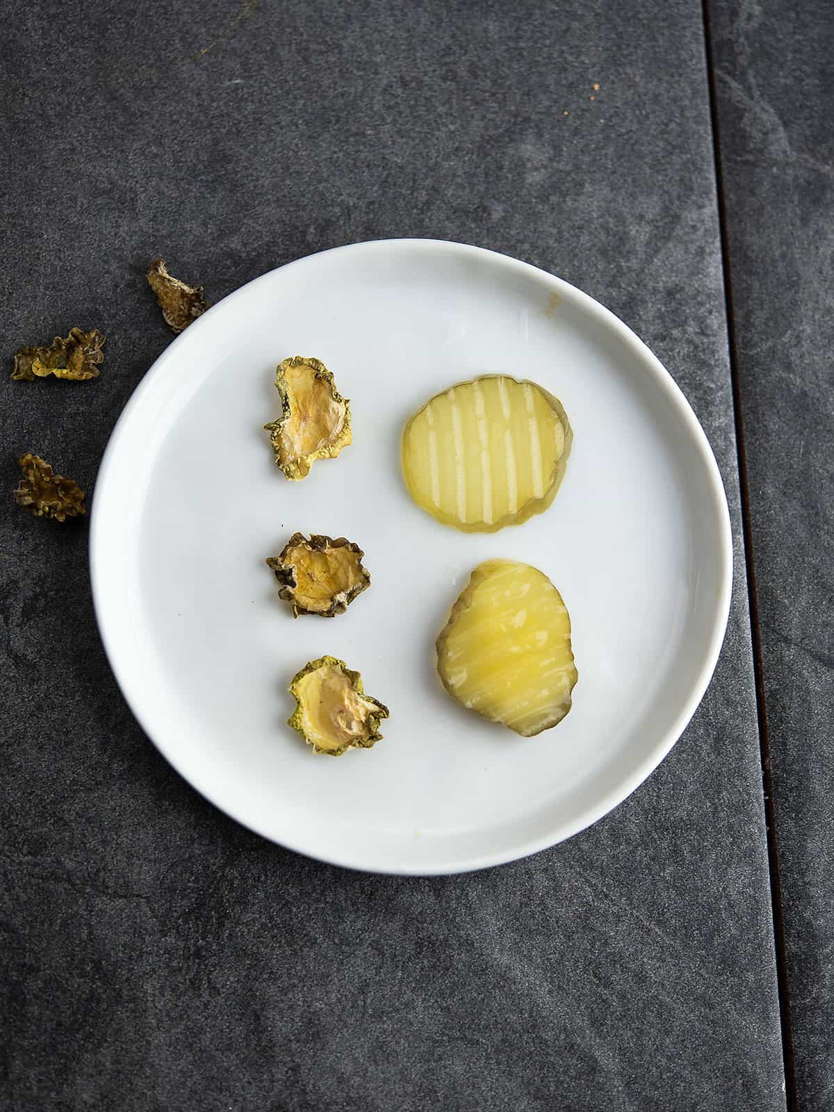 pickles in different stages of drying