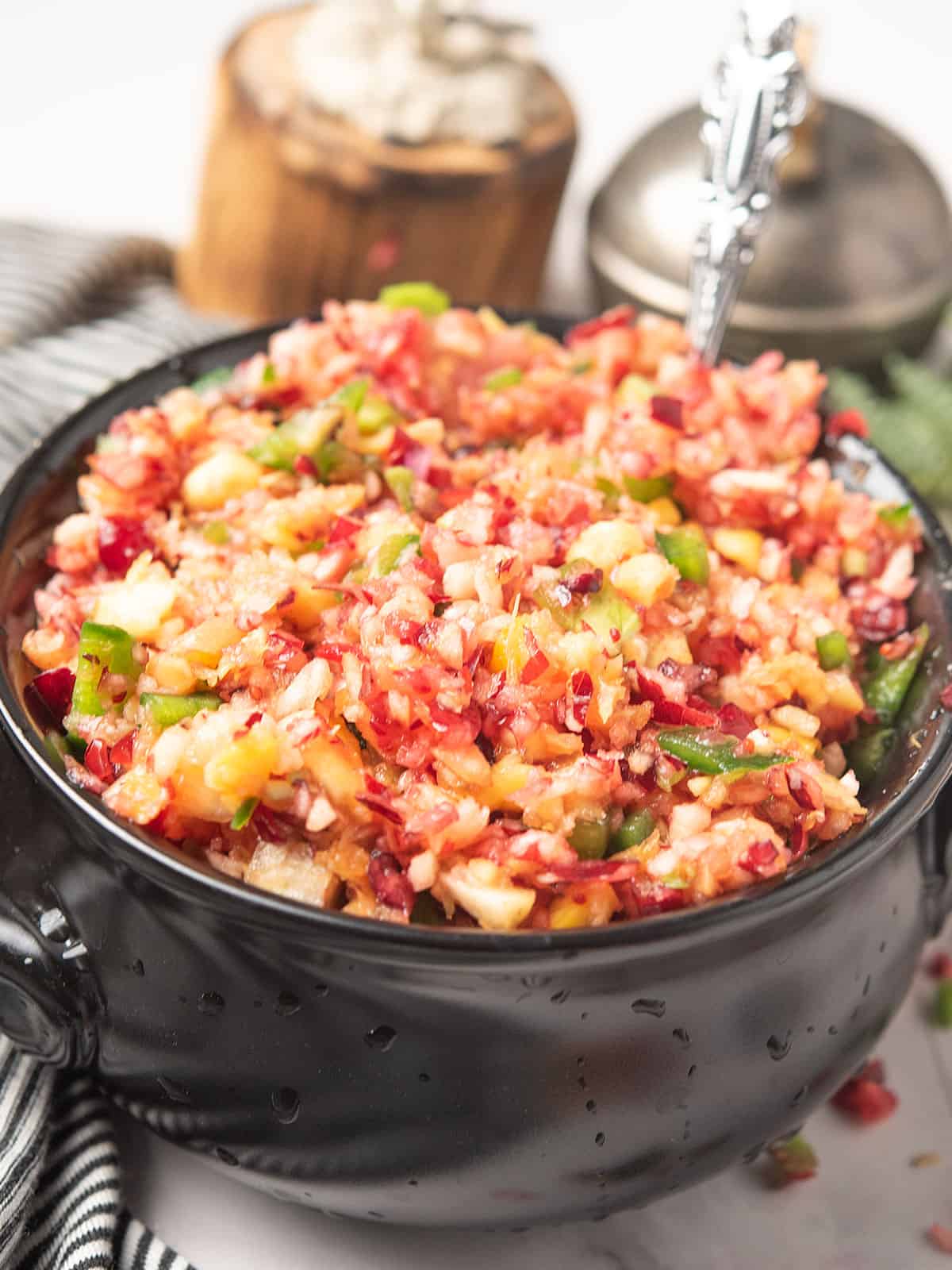 sweet and spicy cranberry jalapeno relish is ready to serve