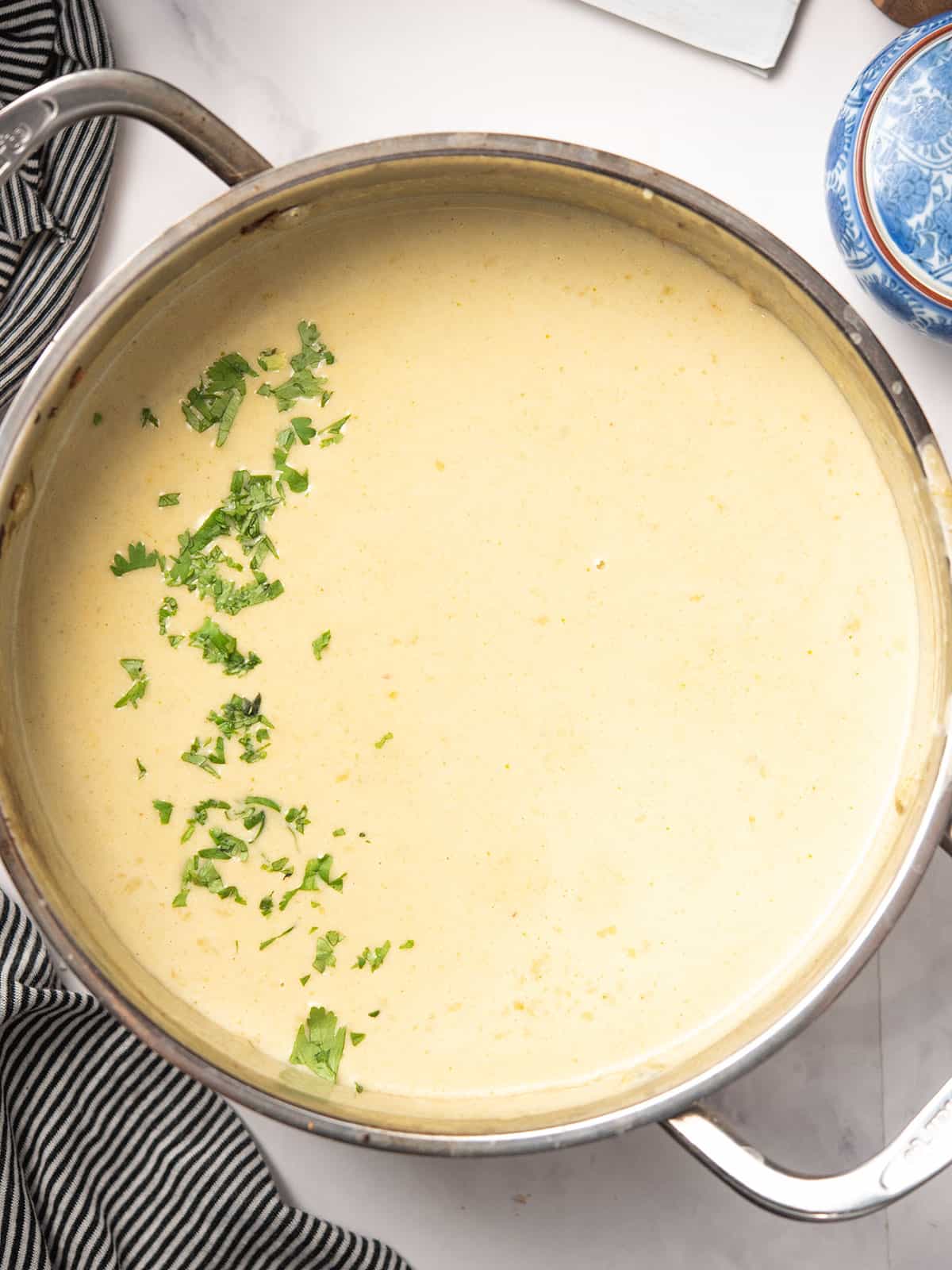 creamy, silky, cream of jalapeno soup is ready in the pot