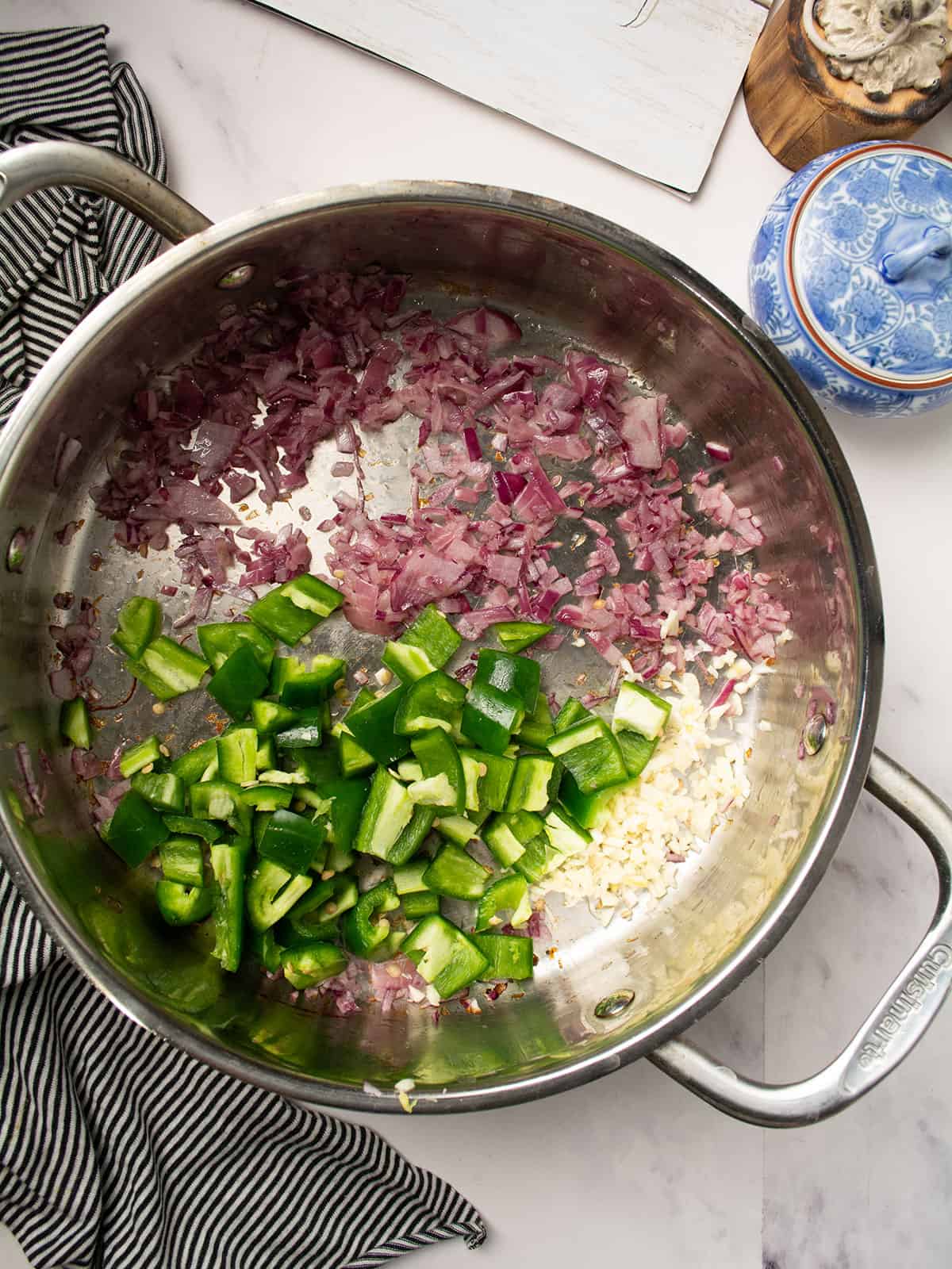 jalapeños, butter, and chopped onions sautéed.