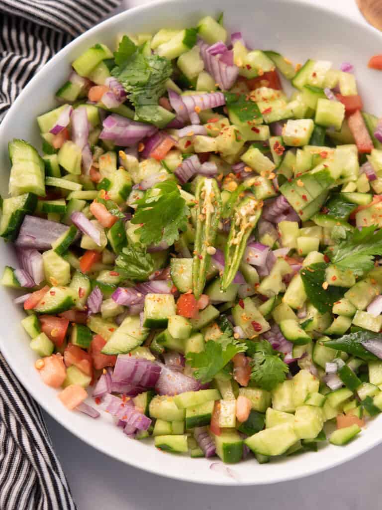 indian cucumber salad served in a bowl