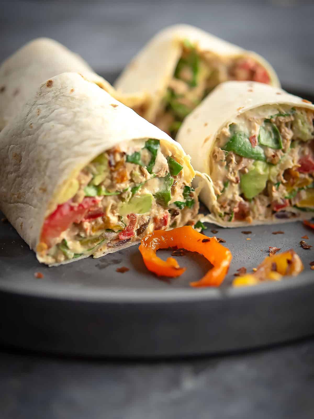 Finished spicy tuna wrap ready to be served.