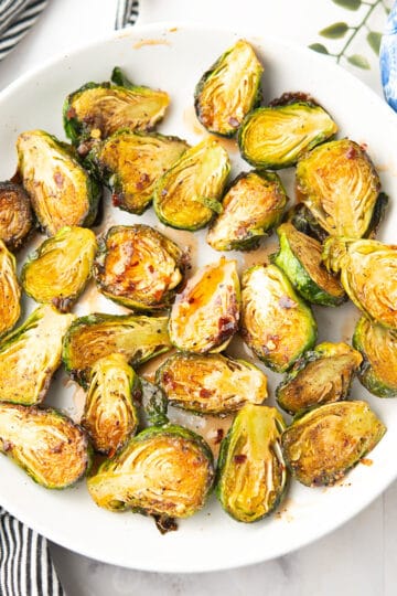 hot honey Brussels Sprout, are in a plate, ready to enjoy
