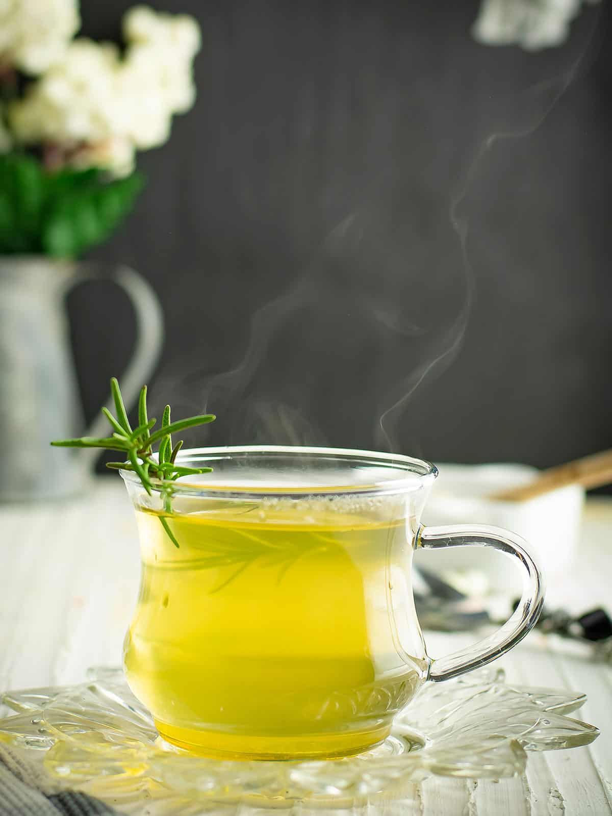 steaming hot fennel tea is ready to drink