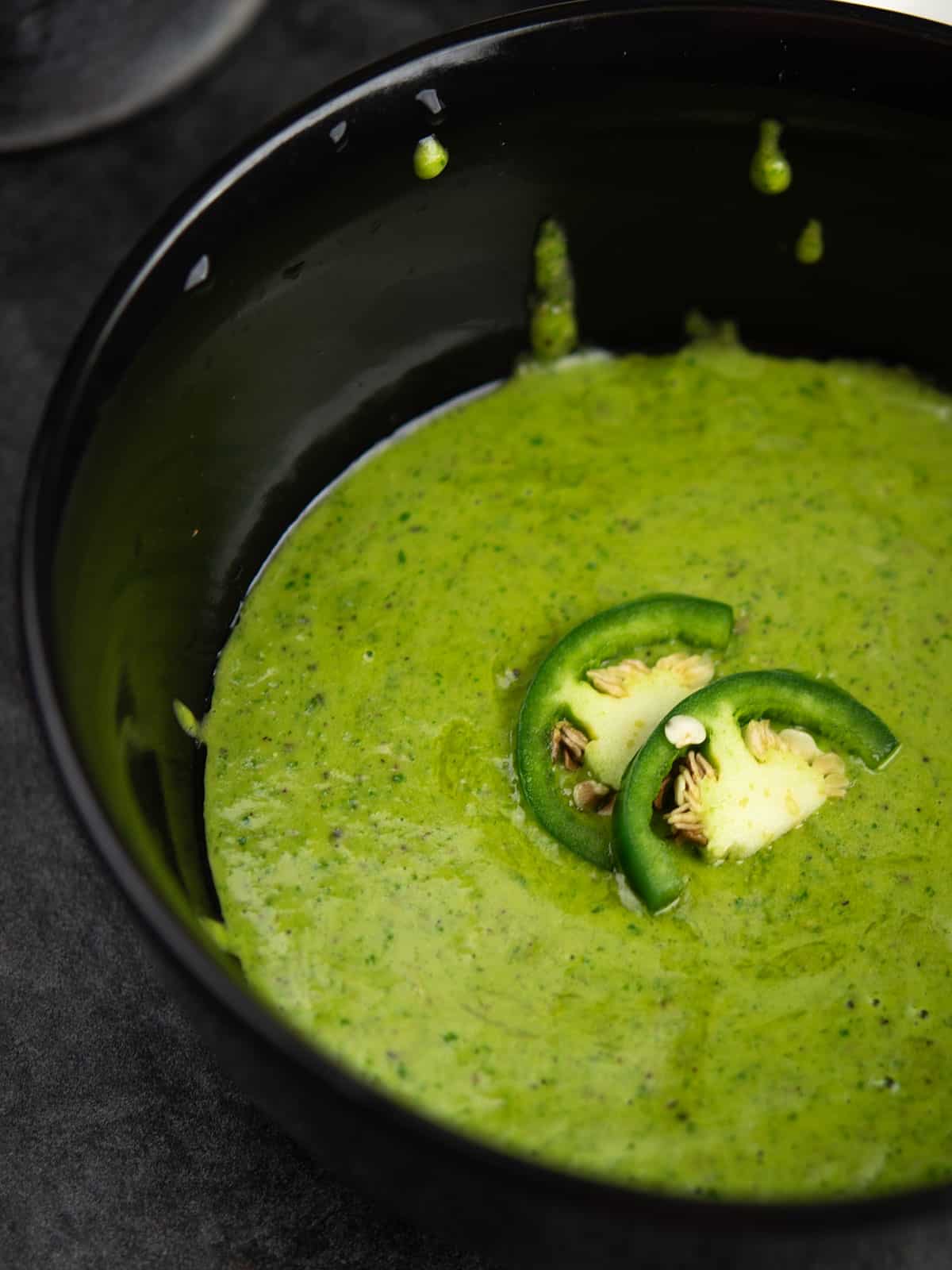 the close up view of the jalapeno vinaigrette with the smooth texture