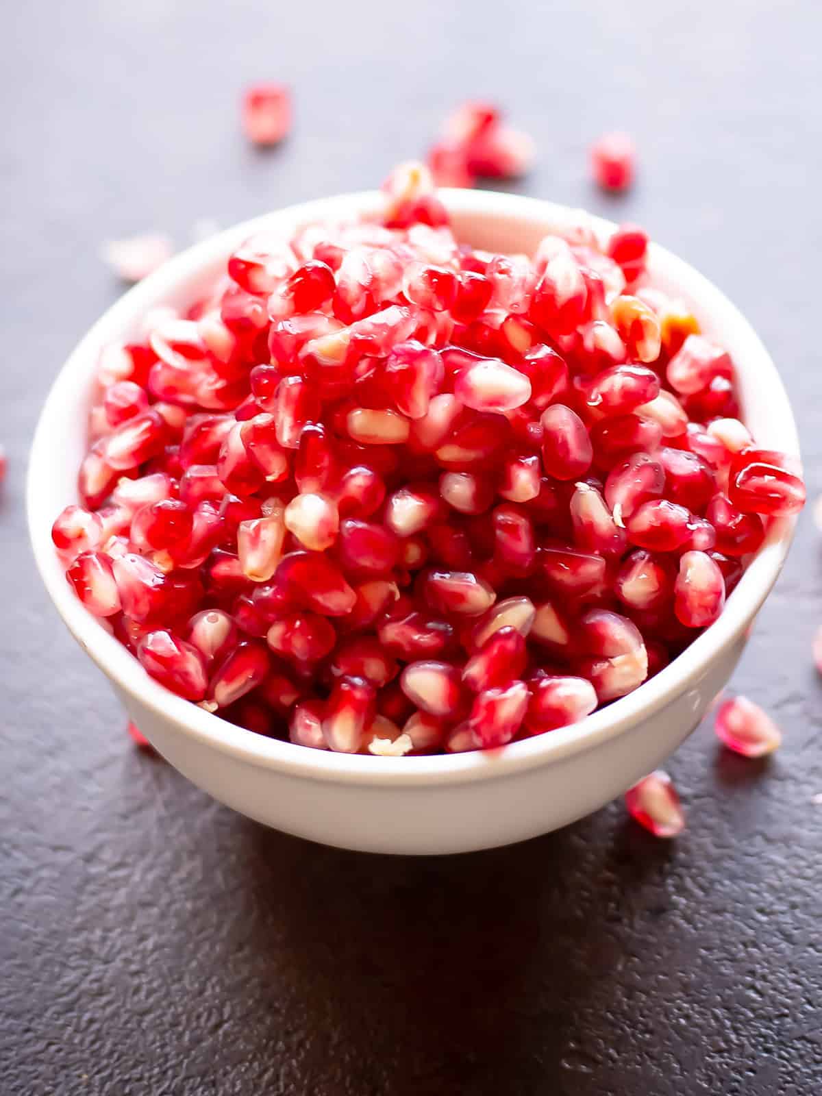 pomegranate pearls secured in a bowl for making the spritzer