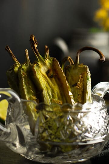 roasted jalapeno arranged in a bowl