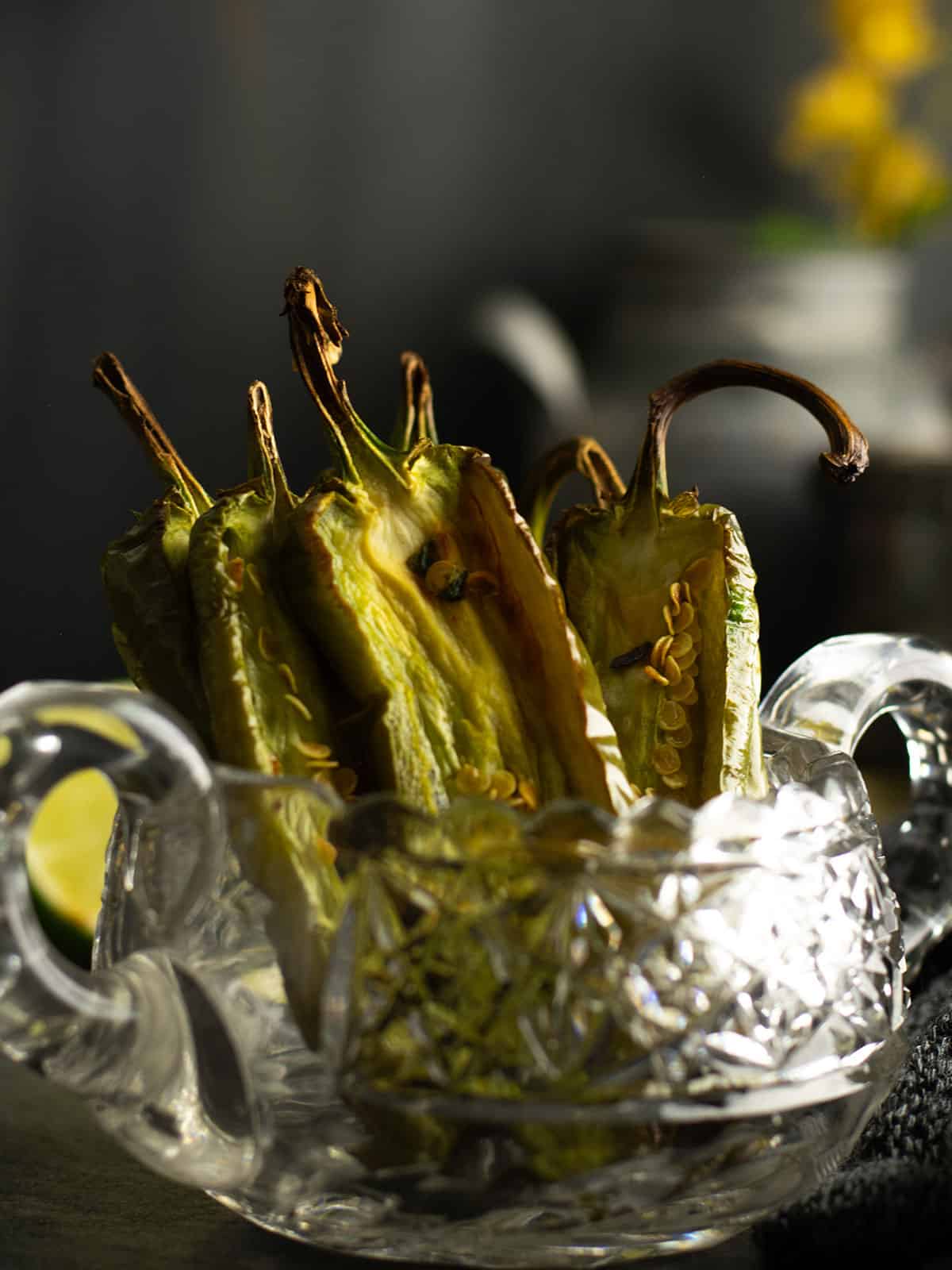 roasted jalapeno arranged in a bowl