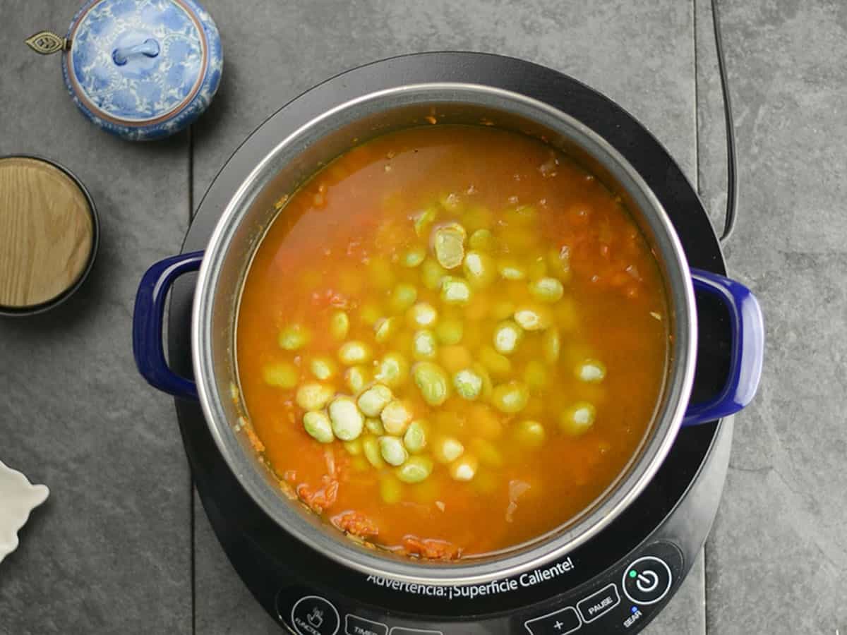 frozen lima bean curry added to the curry base
