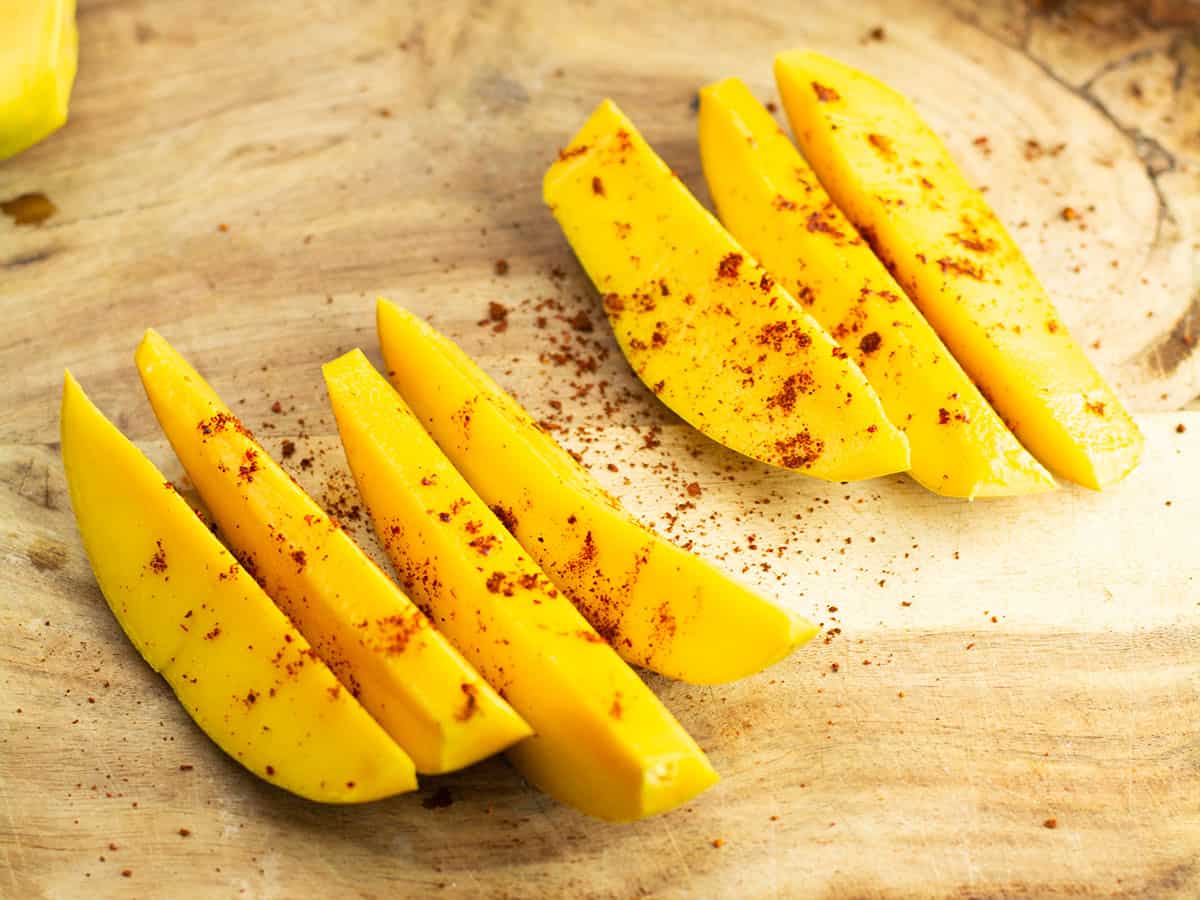 the mango slices garnished with spices
